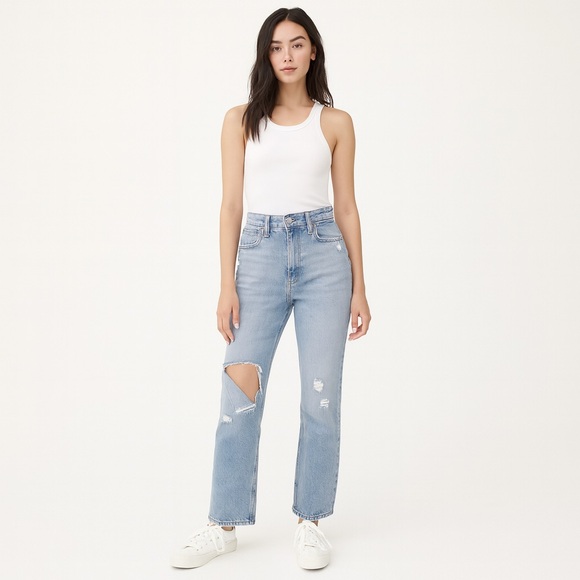 Abercrombie Fitch 4 Short (27) ‘90s Straight High Rise Women's Jeans Ripped - Picture 1 of 8